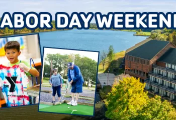 ymca trout lodge and activities collage with text that says labor day weekend
