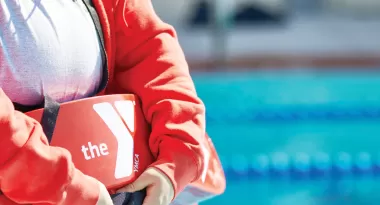 Close up of lifeguard by pool