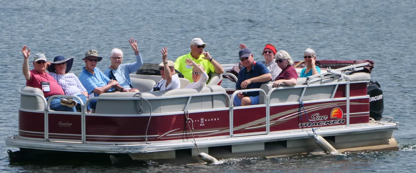 YMCA Trout Lodge guests on a pontoon boat