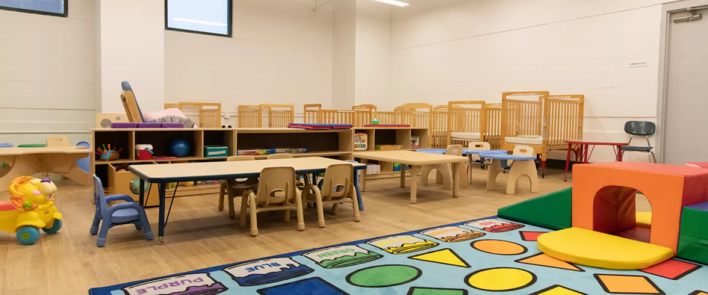 The Bayer Early Childhood Education Center Main Room with Cribs