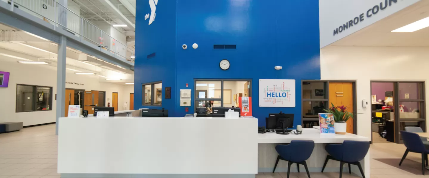monroe county ymca interior lobby and seating areas