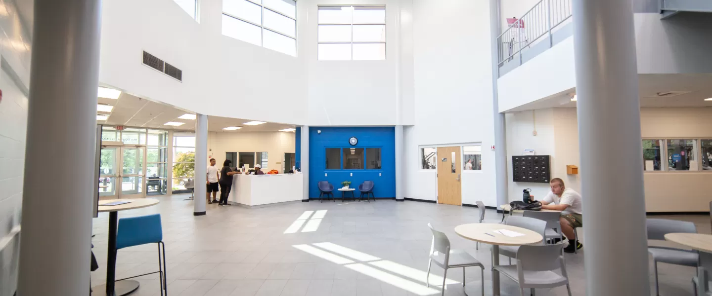 The lobby at the Downtown Belleville YMCA - Kern Center is a welcoming space for all to gather.