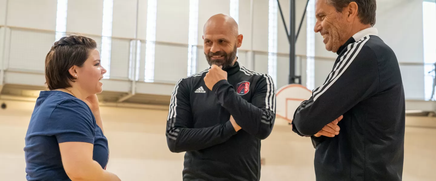 St. Louis CITY SC Professional Coach Training Showing YMCA Volunteer Coach with Professional CITY SC Coaching Staff