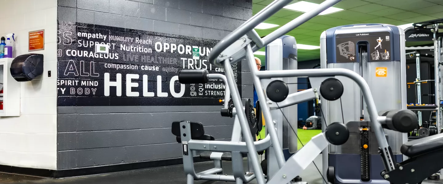 South City Family YMCA Hello Graphic in the Fitness Center