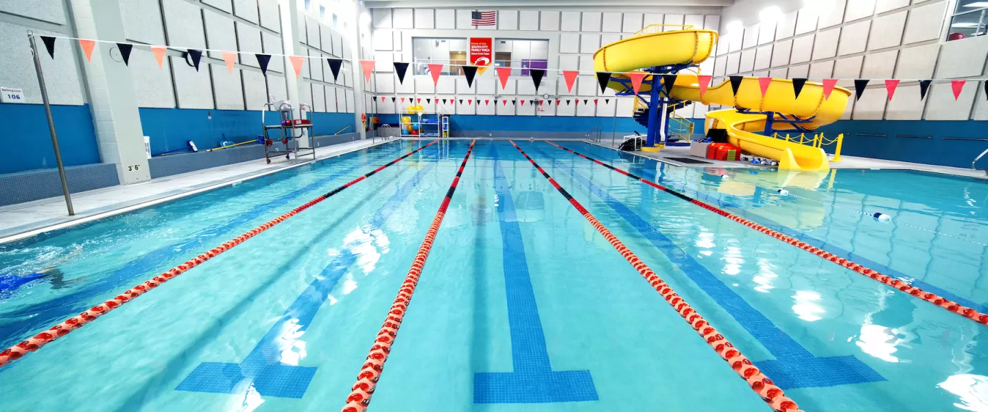 South City Family YMCA Indoor Pool with Lap Lanes, Water Slide, and Water Fitness Classes