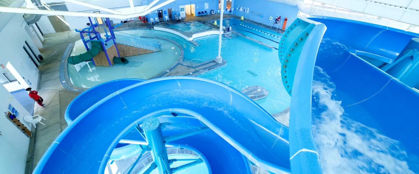 O'Fallon Park Rec Complex YMCA Indoor Swimming Pools with Lap Pool, Water Slide, Splash Pad, Hot Tub, and Lazy River