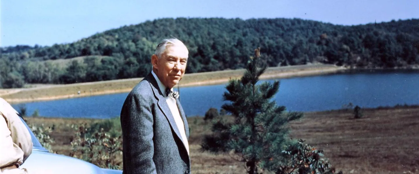 photo of Joseph Sunnen, the philanthropist who personally supervised the lake's construction.