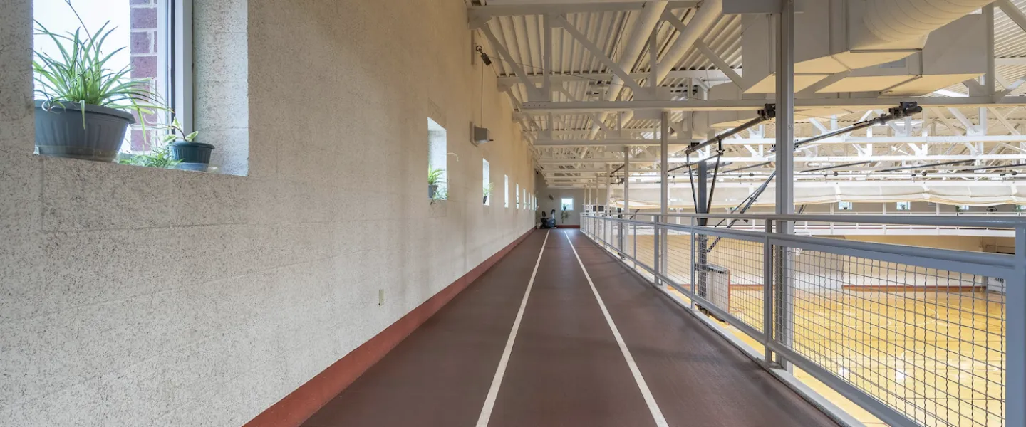 Ste Genevieve County YMCA Community Center indoor walking and running track overlooking the basketball gym courts