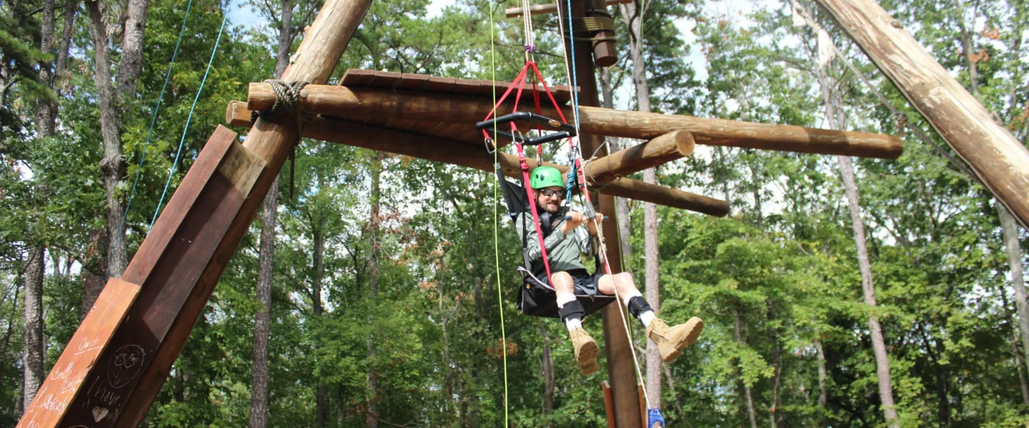 veterans at ymca trout lodge doing the zipline