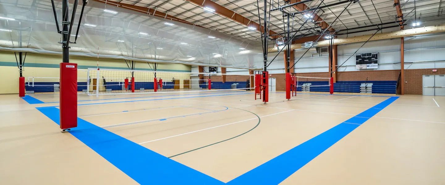 Ste. Genevieve County YMCA Indoor Sports Complex with Volleyball courts and volleyball nets for sports games and events
