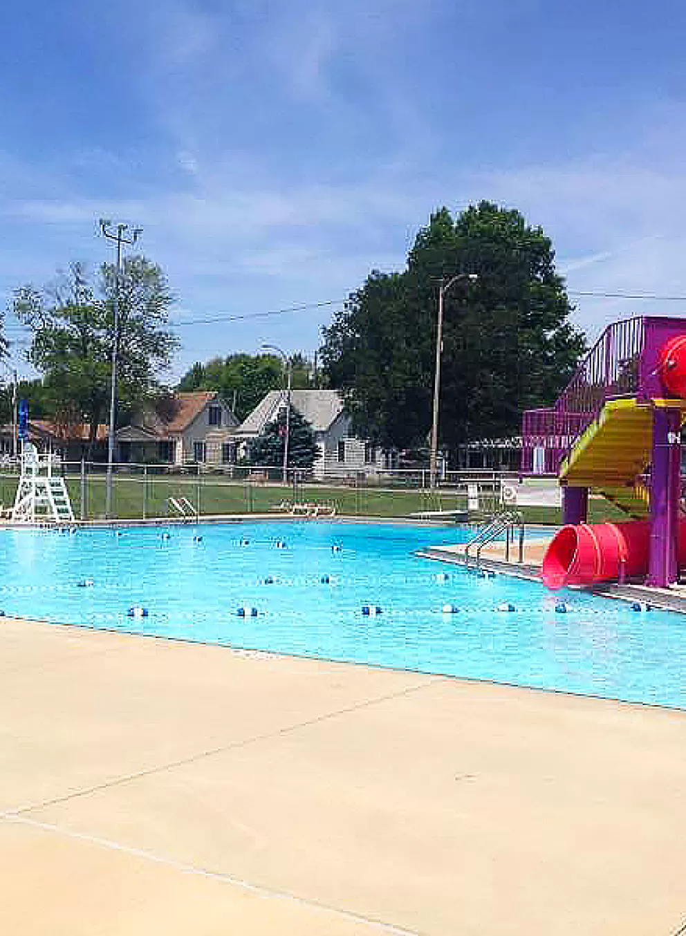 New Baden Legion Memorial Outdoor Pool in New Baden, IL Water Slide and Swimming Areas with YMCA Lifeguards