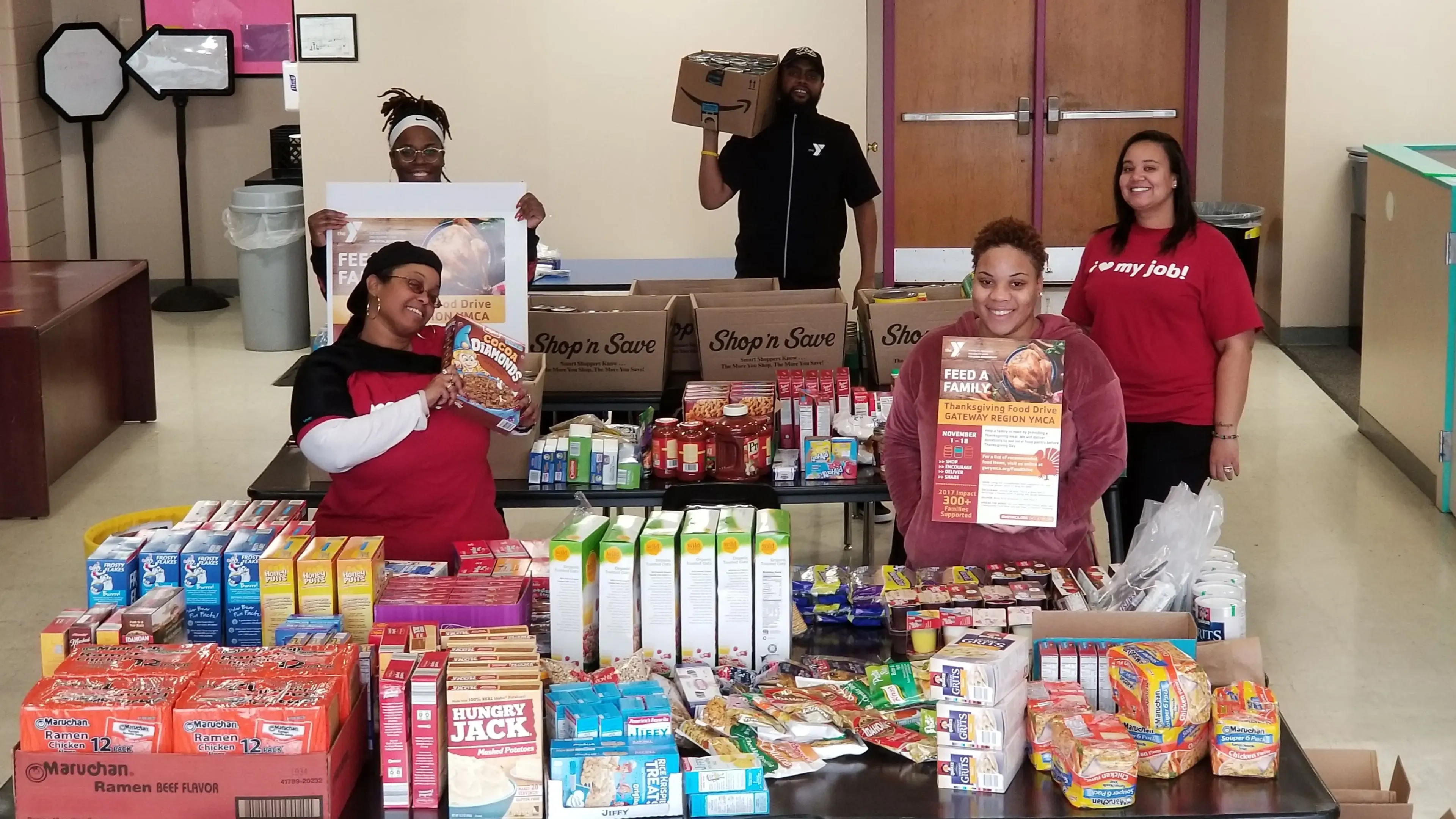 y staff at food drive