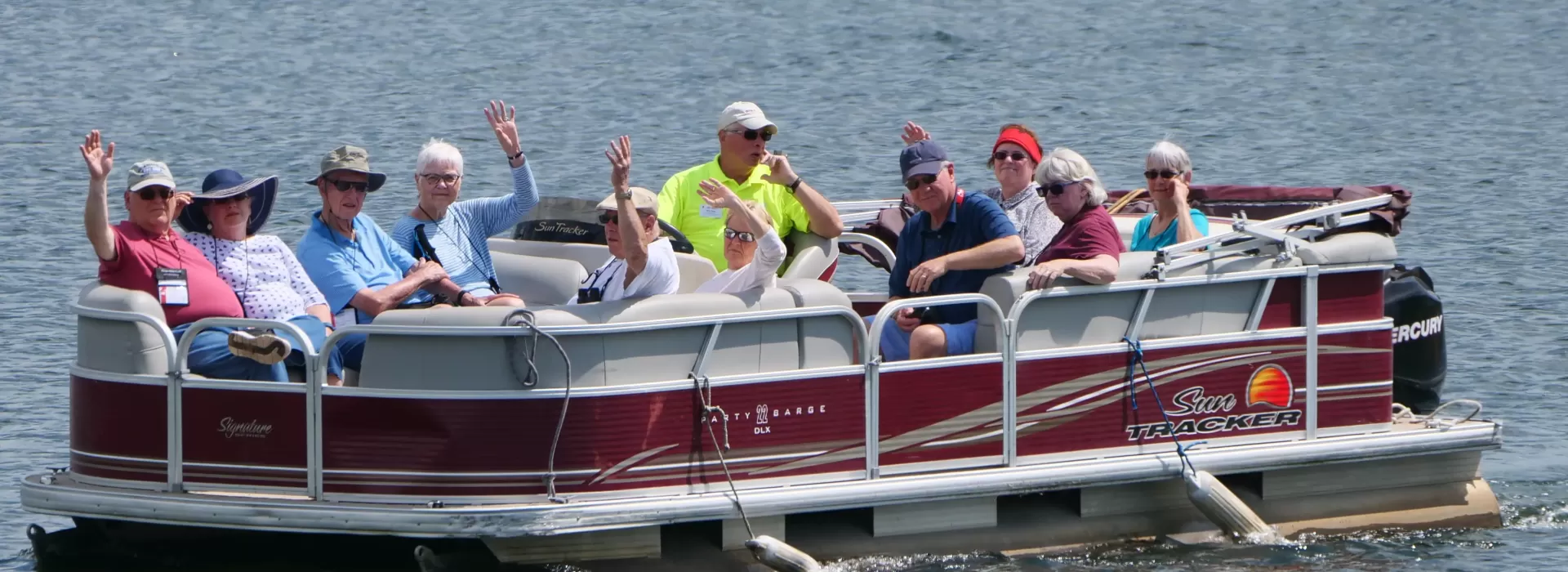 YMCA Trout Lodge guests on a pontoon boat