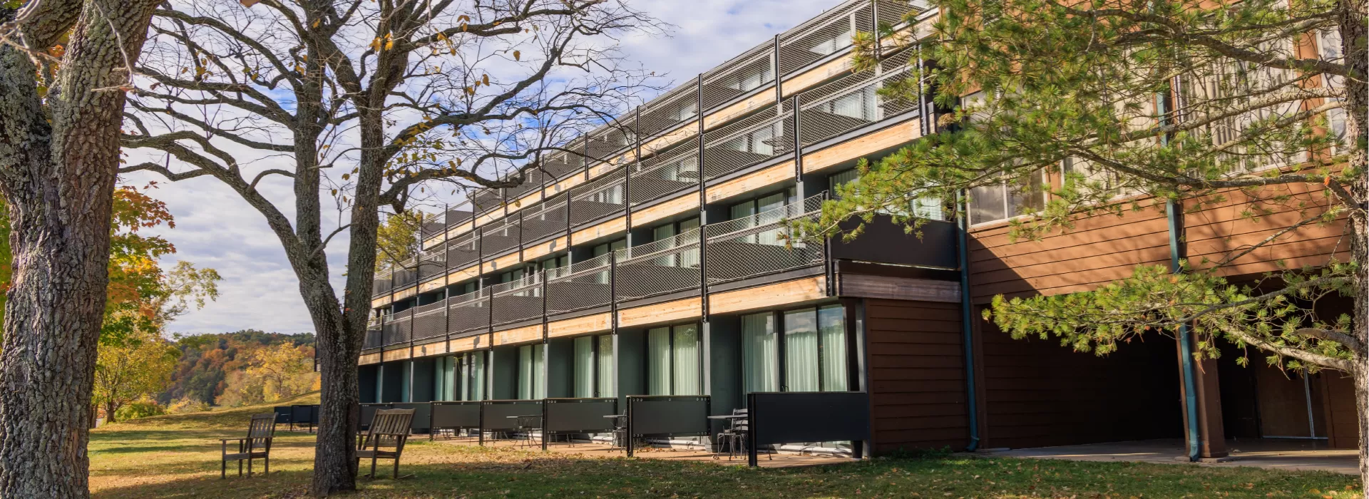 a view of the ymca trout lodge guest room private patios