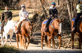School group goes on a horseback trail ride as an Outdoor Education program activity add-on