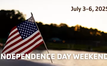 flag on a lake with text that says July 3-6, 2025 Independence Day Weekend