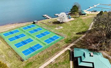 Pickleball courts next to Sunnen Lake at YMCA Trout Lodge in Potosi, MO
